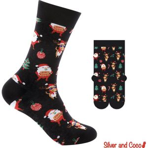 SilverAndCoco® - Rebelse Kerstsokken / Gekke Foute Vrolijke Happy Kerst Sokken Kerstman Rendier / Leuke Grappige Dikke Warme Huissokken Dames & Heren Kerstcadeau pakket / Wintersokken Kleding Mannen Vrouwen / Sinterklaas Schoen Cadeautje