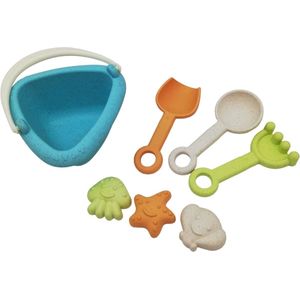 Zandspeelgoed 7-delig strandspeelgoed met emmer schep hark lepel en 3 zandvormpjes - Voor kinderen vanaf 18 maanden
