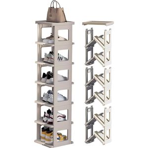 Schoenenrek met 7 niveaus van polypropeen, ruimtebesparend, stapelbaar, schoenenorganizer voor hal, slaapkamer, schoenenopslag, stabiel rek, schoenenstandaard, staand rek