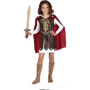 Guirca - Strijder (Oudheid) Kostuum - Heldhaftige Middeleeuwse Strijder Herona - Meisje - Rood, Bruin - 7 - 9 jaar - Carnavalskleding - Verkleedkleding