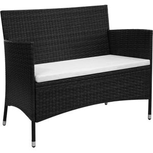 The Living Store Rattan Tuinbank - Zwart - 90 x 51 x 85 cm - Weerbestendig