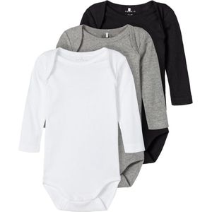 Name it Babykleding Set van 3 Effen Rompertjes Met Lange Mouwen - 80