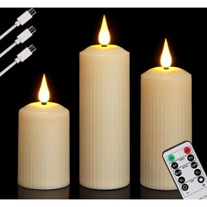 Synergy - Oplaadbare waxinelichtjes - LED Waxinelichtjes - 3 stuks - 3 verschillende hoogtes - Waterdicht - Met afstandsbediening - Flikkeren - Oplaadbare kaarsen - Oplaadbare theelichtjes