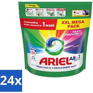 24 x Ariel Color - Wasmiddelcapsules - All-in-1 Pods - Gekleurde Was - 51 Wasbeurten - Wasmiddel Capsules - Kleurwas - Ariel Color - Wasmiddel Pods - Vlekkenverwijderaar