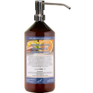 Bodylotion Sweet Orange & Cedarwood 1 Liter met luxe RVS zilverkleurige pomp - stijlvolle en duurzame uitstraling