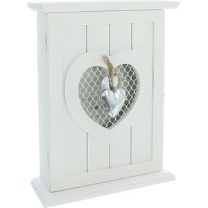Sleutelkast Silver Heart van hout, wit, in landelijke stijl, sleutelkast, hangkast
