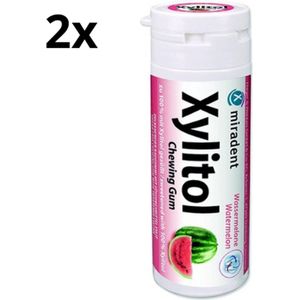 Miradent Xylitol Kauwgom | Watermeloen | 2 x 30 stuks | Voordeelverpakking