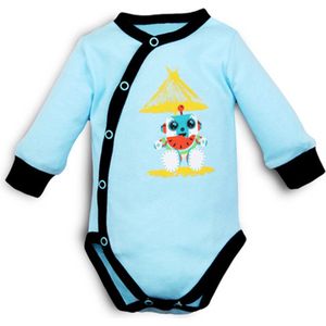 Nini- Turquoise omslag romper met lange mouwen - SUMMER ROBOTS - biologisch katoen 68