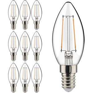 Voordeelverpakking LED Kaarslampjes met kleine E14 fitting - Transparant - Warm wit - 10 lampen