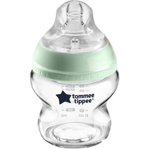 Tommee Tippee Closer to Nature- glazen zuigfles - langzame uitstroomsnelheid - anti-colic ventiel - 150 ml - verpakking van 1 stuk - doorzichtig