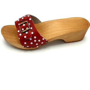 DINA muiltjes rood met witte stip leren sandalen voor dames