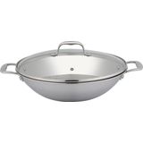 Sola Tri-Ply Wokpannen - Ø 32 cm RVS Wokpan Inductie - Geschikt voor Elke Warmtebron - Zilver - Dubbelwandige bodem