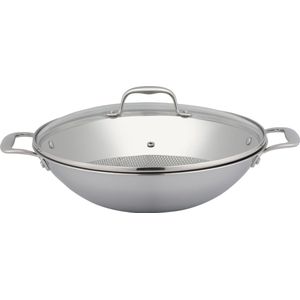 Sola Tri-Ply Wokpannen - Ø 32 cm RVS Wokpan Inductie - Geschikt voor Elke Warmtebron - Zilver - Dubbelwandige bodem