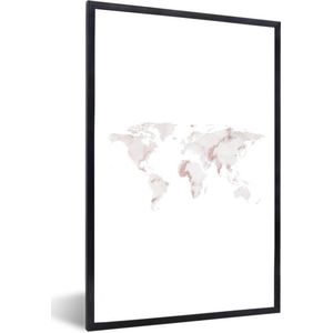 Fotolijst incl. Poster - Wereldkaart - Marmer - Roze - Wit - 60x90 cm - Posterlijst