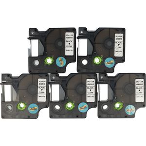 Dappaz - 5 stuks Dymo 40910 D1 Compatible Label Tape - Zwart op Transparant - 9 mm x 7 m - S0720670 - Geschikt voor Dymo Labelmanager - Lettertapes