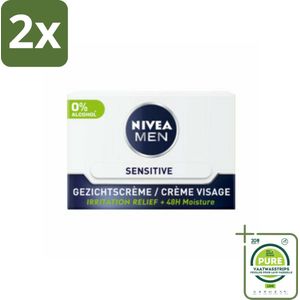 NIVEA MEN - Sensitive - Dagcrème Gezicht - 50 ml - Voordeelverpakking - 2 stuks - Gevoelige huid - Dagcrème