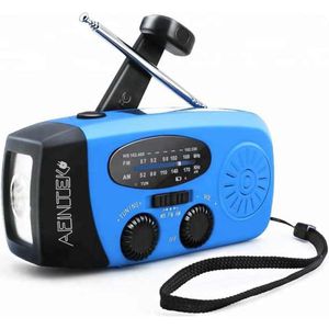 AFINTEK Noodradio Op Batterijen - Voor Rampen - Voor Camping - Powerbank - Solar - Blauw