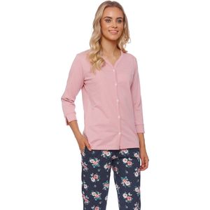 Doctor Nap Katoenen Pyjama met knoopjes Dames Volwassenen | Lange Mouw Lange Broek | Pyama Dames Volwassenen | Roses Papaya PM.4566 XXL