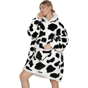 Oversized Deken Hoodie - Fleece Draagbare Deken voor Unisex Volwassen Vrouwen Mannen, Pluizige Giant Comfortabele Hooded Sweatshirt, Koe, One size