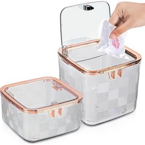 Belle Vous 2x mini prullenbak voor bureau met deksel - Afvalbakjes voor op tafel kantoor keuken slaapkamer of badkamer - 1,4L en 2,2L - Mini afvalbak