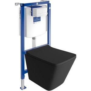 Villeroy&Boch Inbouwreservoir Complete Toiletset ViConnect H112 - Inbouw WC Hangtoilet Wandcloset LAGO BLACK - Bedieningsplaat Wit - Voorwandelement voor toilet - Installatiesysteem