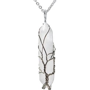 Bergkristal dames ketting - Bredoo Edelsteen hanger - Kristal gewrapped in Tree of life vorm - Dubbeleinder - Bohemian stijl - Edelstenen en mineralen