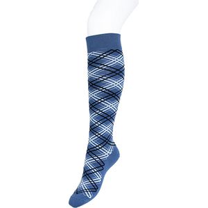Bonnie Doon Kniekous met Tartan Ruiten Katoen Kleur Blauw Maat 36/42 Gladde Teennaad - Ruiten - MultiColor - Comfort - Warm - Kniekous - Stijlfol - Modern - Voorgewassen - Tartan - Mode - Vlakke Teennaad - Kniesokken - Blue - BP241502.515