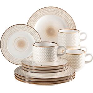 Serie Prospero Premium Koffieservies voor 4 personen van horecakwaliteit, 12-delige moderne koffieset in unieke vintage stijl, wit, duurzaam porselein.