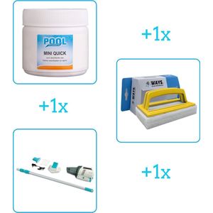 Zwembad Onderhoudsbundel - Zwembad Onderhoud Starterspakket bevat Chloor - Scrubborstel en Stofzuiger - Ideaal voor kleinere Zwembaden (3-delig)