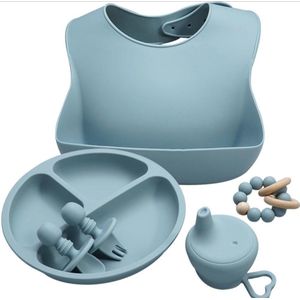 Siliconen baby servies set - Incl slabbetje, bord, bestek, beker cover en bijtring