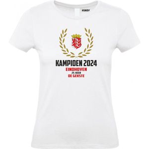 T-shirt Krans Kampioen 2024 | PSV Supporter | Eindhoven de Gekste | Shirt Kampioen | Wit Dames | maat M