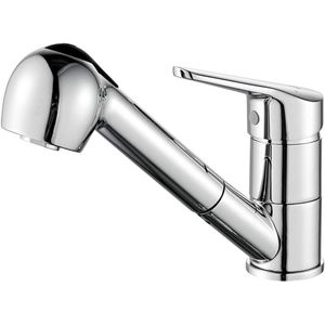 keukenkraan, uittrekbaar, 360° draaibare keukenkraan met douche, mengkraan, spoelkraan, keukenspoelbak met 2 straalsoorten, schoteldouche, chroom, zilver