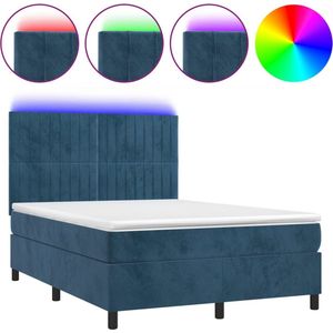 vidaXL-Boxspring-met-matras-en-LED-fluweel-donkerblauw-140x200-cm