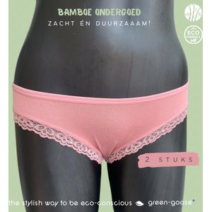 green-goose Bamboe Dames Slip | Set van 2 | Roze, S/M | Met Kanten Zijkant | Duurzaam, Ademend en Heerlijk Zacht