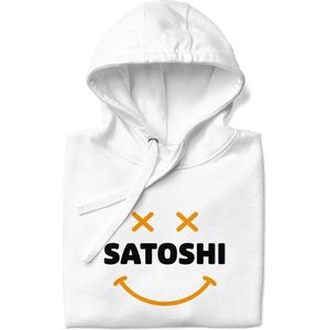 Satoshi Smiley - Bitcoin Hoodie - Unisex - Kleur Wit - Maat S | Bitcoin cadeau| Crypto cadeau| Bitcoin Trui| Crypto Trui| Crypto Hoodie| Bitcoin Hoodie| Bitcoin Merch| Crypto Merch| Bitcoin Kleding| Crypto Kleding