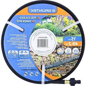 Soaker Slang voor Poreuze Irrigatie - 15m Lengte - Met Connector - 1/2"" Diameter - Druppelsnelheid 5L-10L per minuut