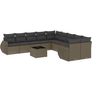 vidaXL - 11-delige - Loungeset - met - kussens - poly - rattan - lichtgrijs