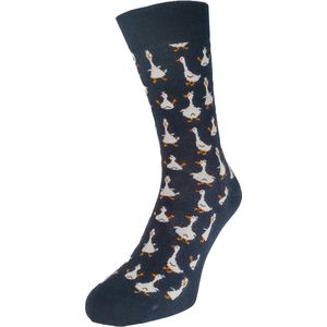 Bonnie Doon Funny Goose Sok Grappige Ganzen Blauw Vrolijke Heren Sokken maat 40/46 - Gladde Teennaad - Katoen - Word Je Vrolijk en Happy van - Cadeau sokken - Zachte Voorgewassen Katoen - OEKO-TEX gecerificeerd - Dark Blue - BT992140.111