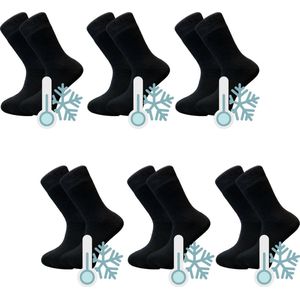 Thermo sokken - Warme sokken - 6 paar - Maat 39/42 - Zwart - Elastiek bij de voet
