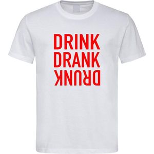 Wit Fun T-Shirt met “ Drink. Drank, Drunk “ print Rood  Size XXL