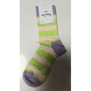 Happy Socks - gestreept lila creme lime - stripes pastel -36/40 - paars groen beige ecru