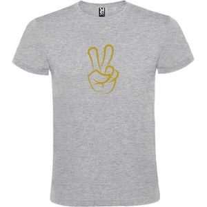 Grijs  T shirt met  ""Peace  / Vrede teken"" print Goud size XXXL