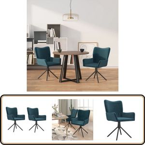 vidaXL Eetkamerstoelen - Draaibaar - Set van 2 - Blauw Eetkamerstoel - Stoel - Velvet Fauteuil - Blauwe Stoel - Draaibare Stoel