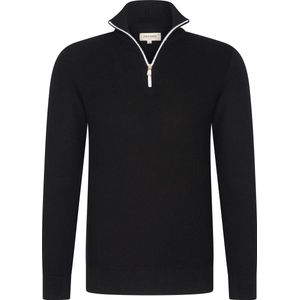 YVES ENZO Half Zip Heren Trui 100% Piqué katoen - Heren Sweater - Schipperstrui met rits - Coltrui Heren - Maat L - Zwart