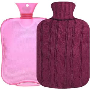 Transparante Warmwaterkruik 2 Liter met Gebreide Hoes - Ideaal voor Pijnverlichting en Gezellige Nachten