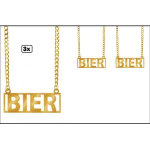 3x Bier Ketting goud - bier feest apres ski carnaval Oktoberfest ketting festival gele rakker