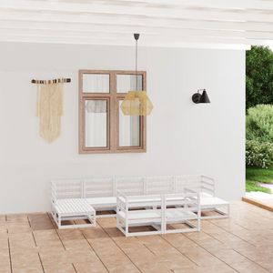 The Living Store loungeset - Massief grenenhout - Wit - 70 x 70 x 67 cm - Midden/hoekbank en tafel/voetenbank - Montage vereist