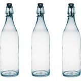 8x Glazen beugelflessen/weckflessen transparant 1 liter rond - Waterflessen/karaffen