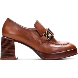Hispanitas - HI233022 - Loafers - Bruin - Leer - Casual met Ronde Neus en Blokhak