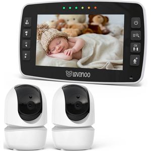 Lovinoo Babyfoon - Babyfoon met 2 Camera's – Baby Monitor - Hondencamera - Huisdiercamera - Op Afstand Bestuurbaar - Temperatuursensor - Uitbreidbaar Tot 4 Camera's - Terugspreekfunctie - Video & Audio – Baby Camera - 4.3 Inch Scherm